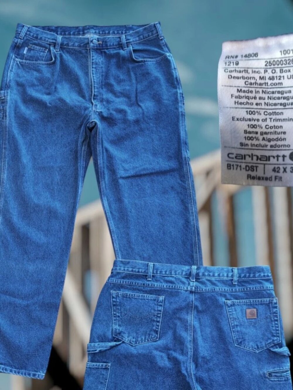 Carhartt Carpenter Jeans Mens 42x34 (Fit 40x34) Relaxed Fit Workwear B171 DST